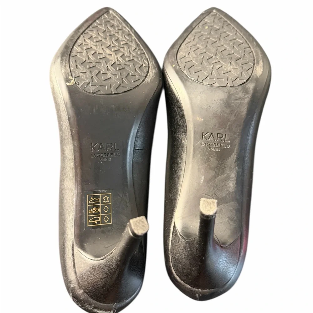 Karl Lagerfeld Paris Royale Size 7.5 Black Leather Pump Stiletto Heels
